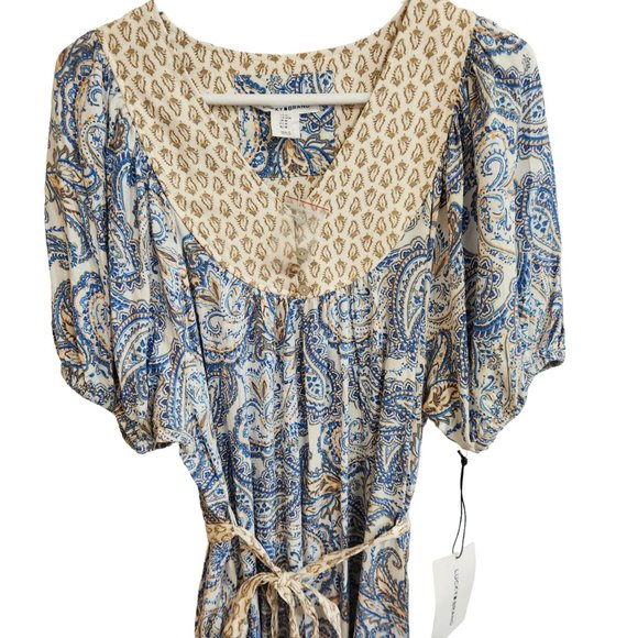 NWT Lucky Brand Blue Paisley Puff Sleeved Bohemian Midi Dress Size M - Picture 2 of 16
